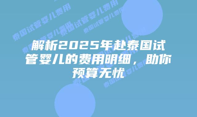 解析2025年赴泰国试管婴儿的费用明细，助你预算无忧
