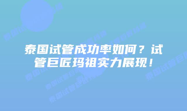 泰国试管成功率如何？试管巨匠玛祖实力展现！