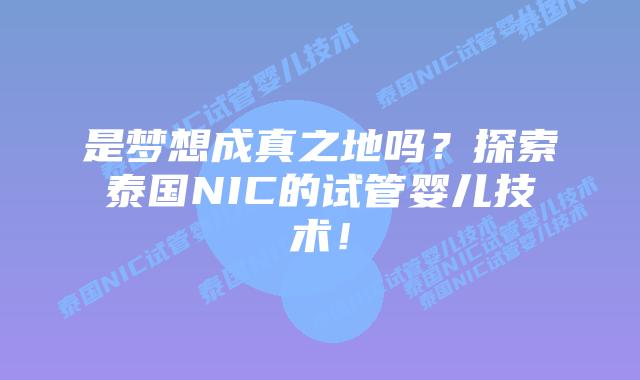 是梦想成真之地吗？探索泰国NIC的试管婴儿技术！