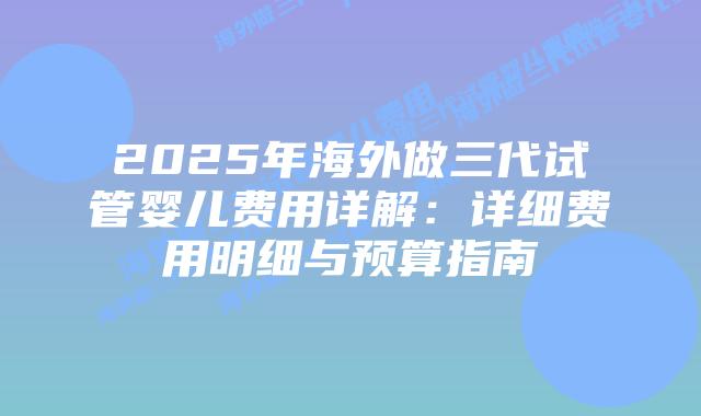2025年海外做三代试管婴儿费用详解：详细费用明细与预算指南