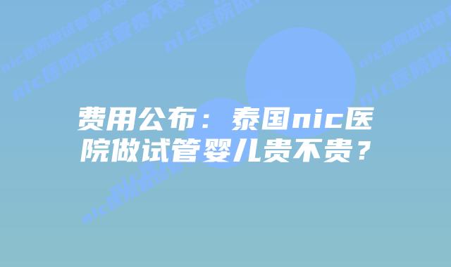 费用公布：泰国nic医院做试管婴儿贵不贵？