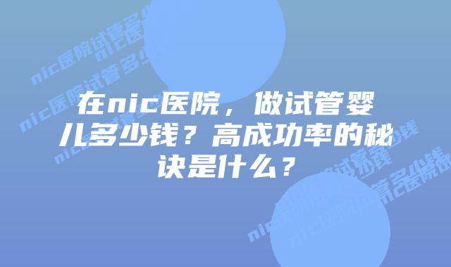 在nic医院，做试管婴儿多少钱？高成功率的秘诀是什么？