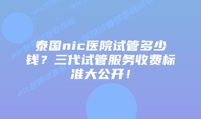泰国nic医院试管多少钱？三代试管服务收费标准大公开！