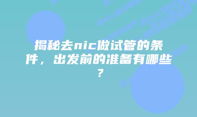 揭秘去nic做试管的条件，出发前的准备有哪些？
