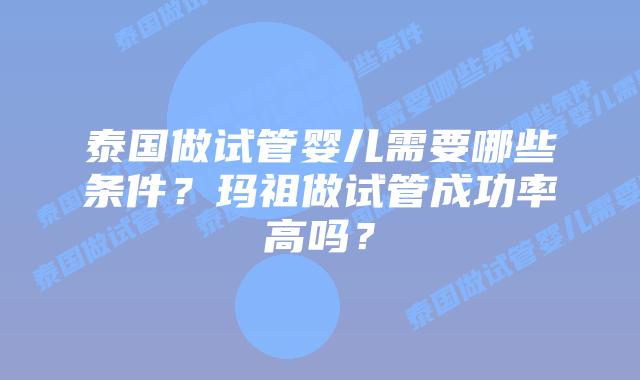 泰国做试管婴儿需要哪些条件？玛祖做试管成功率高吗？