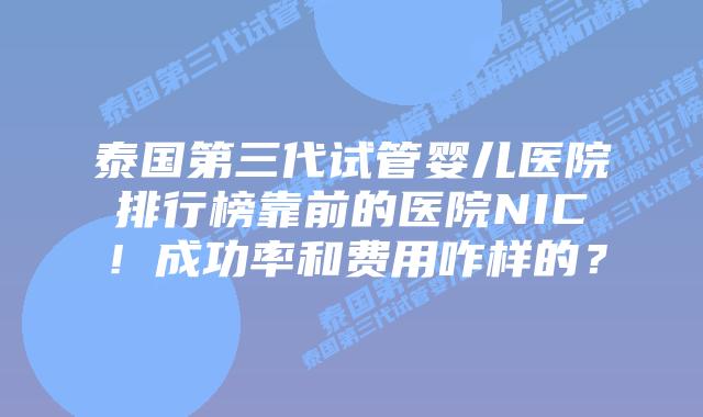 泰国第三代试管婴儿医院排行榜靠前的医院NIC！成功率和费用咋样的？
