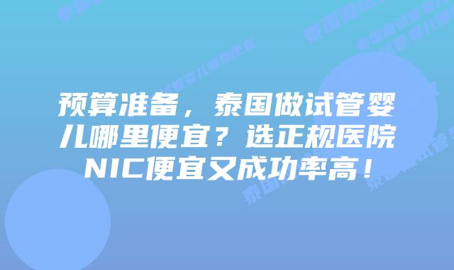 预算准备，泰国做试管婴儿哪里便宜？选正规医院NIC便宜又成功率高！