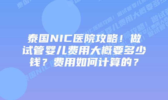 泰国NIC医院攻略！做试管婴儿费用大概要多少钱？费用如何计算的？