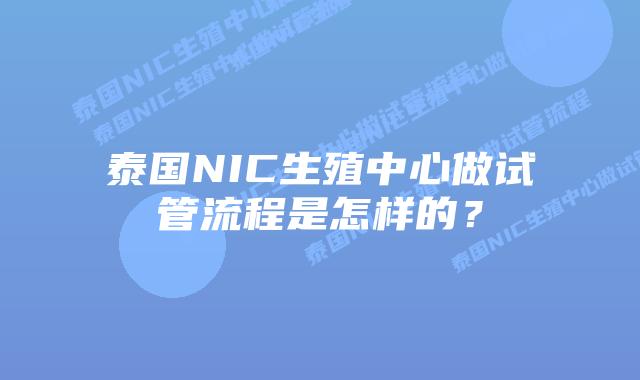 泰国NIC生殖中心做试管流程是怎样的？