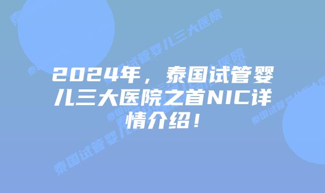 2024年，泰国试管婴儿三大医院之首NIC详情介绍！