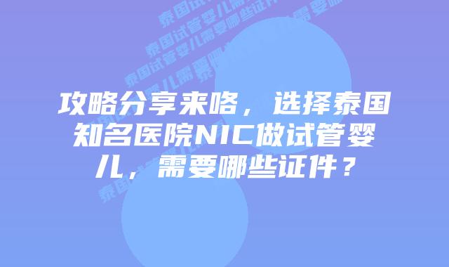 攻略分享来咯，选择泰国知名医院NIC做试管婴儿，需要哪些证件？