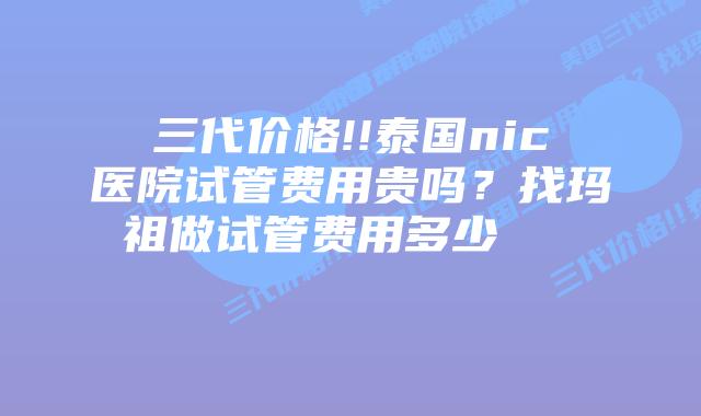三代价格!!泰国nic医院试管费用贵吗？找玛祖做试管费用多少    