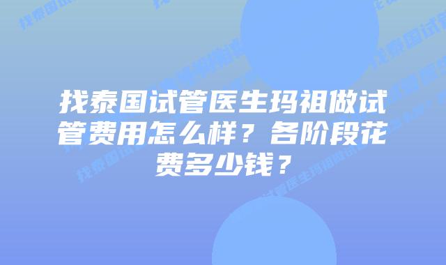 找泰国试管医生玛祖做试管费用怎么样？各阶段花费多少钱？