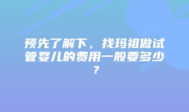 预先了解下，找玛祖做试管婴儿的费用一般要多少？