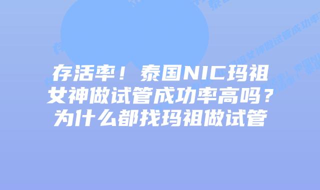 存活率！泰国NIC玛祖女神做试管成功率高吗？为什么都找玛祖做试管
