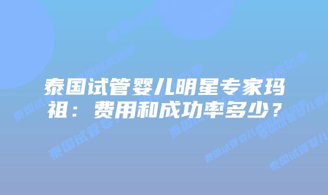 泰国试管婴儿明星专家玛祖：费用和成功率多少？