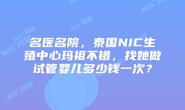 名医名院，泰国NIC生殖中心玛祖不错，找她做试管婴儿多少钱一次？
