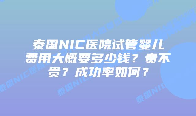 泰国NIC医院试管婴儿费用大概要多少钱？贵不贵？成功率如何？