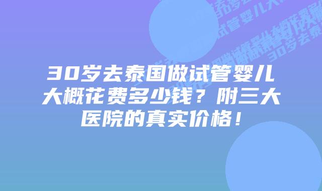 30岁去泰国做试管婴儿大概花费多少钱？附三大医院的真实价格！