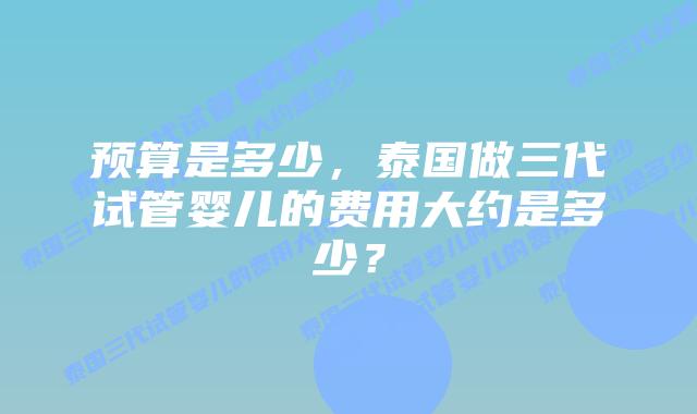 预算是多少，泰国做三代试管婴儿的费用大约是多少？