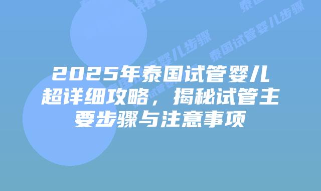 2025年泰国试管婴儿超详细攻略，揭秘试管主要步骤与注意事项