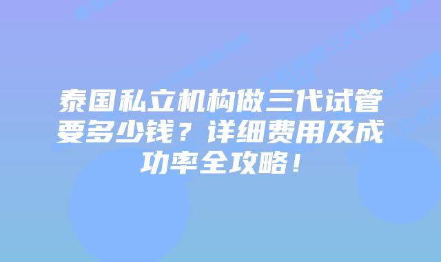 泰国私立机构做三代试管要多少钱？详细费用及成功率全攻略！