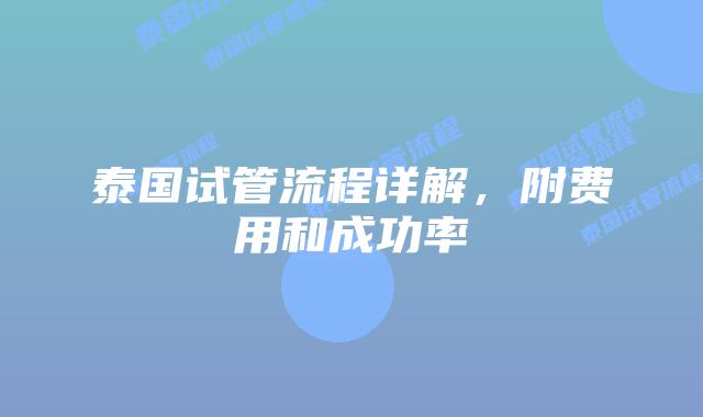 泰国试管流程详解，附费用和成功率