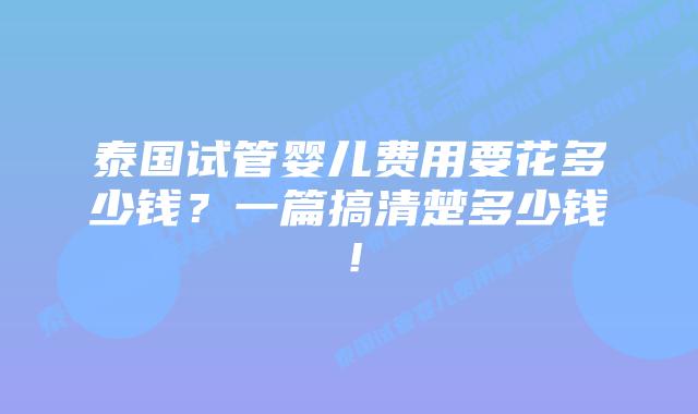 泰国试管婴儿费用要花多少钱？一篇搞清楚多少钱！
