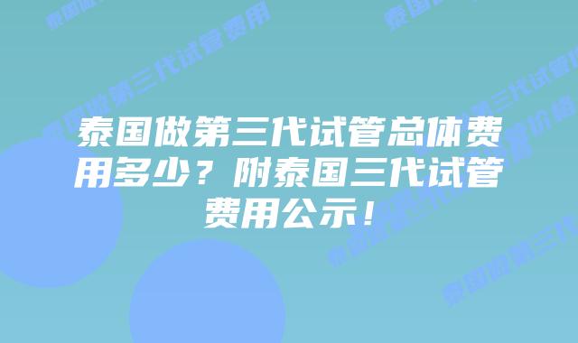 泰国做第三代试管总体费用多少?附泰国三代试管费用公示!插图 泰国做第三代试管总体费用多少?附泰国三代试管费用公示!