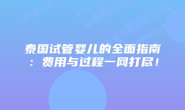 泰国试管婴儿的全面指南：费用与过程一网打尽！