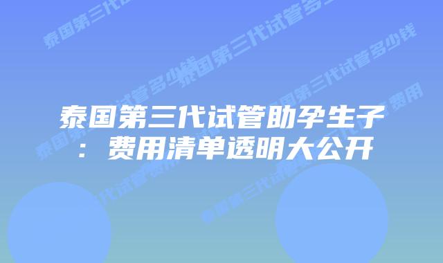 泰国第三代试管助孕生子：费用清单透明大公开