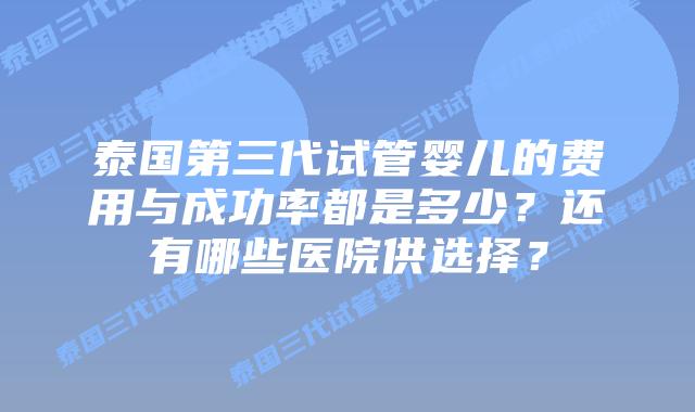 泰国第三代试管婴儿的费用与成功率都是多少？还有哪些医院供选择？
