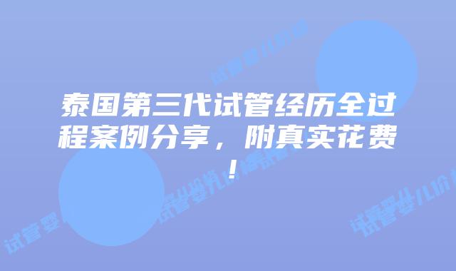 泰国第三代试管经历全过程案例分享，附真实花费！