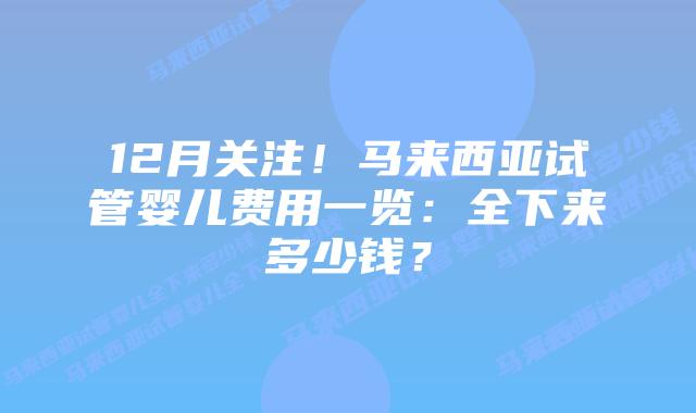 12月关注！马来西亚试管婴儿费用一览：全下来多少钱？