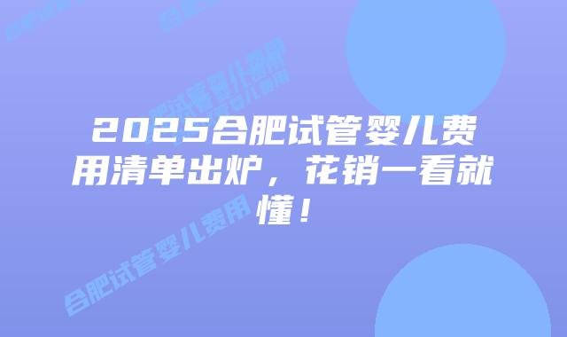 2025合肥试管婴儿费用清单出炉，花销一看就懂！
