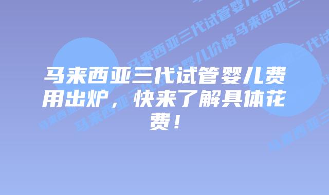 马来西亚三代试管婴儿费用出炉，快来了解具体花费！