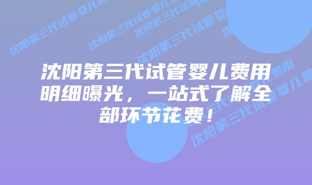沈阳第三代试管婴儿费用明细曝光，一站式了解全部环节花费！