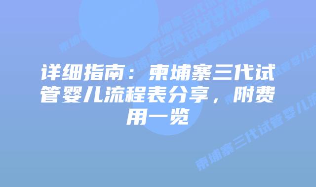 详细指南：柬埔寨三代试管婴儿流程表分享，附费用一览
