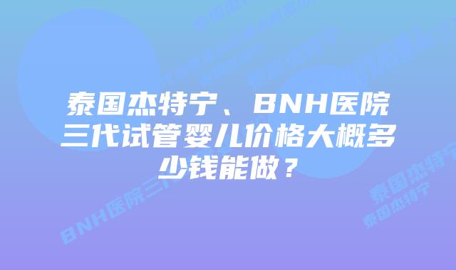 泰国杰特宁、BNH医院三代试管婴儿价格大概多少钱能做？