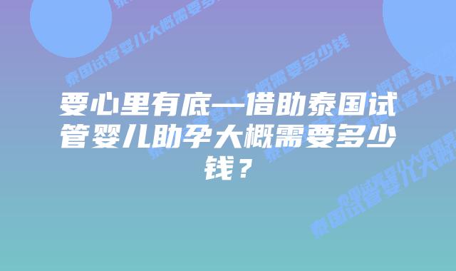 要心里有底—借助泰国试管婴儿助孕大概需要多少钱？