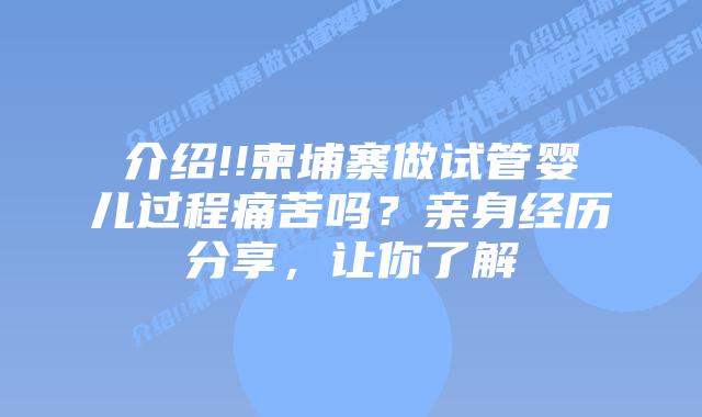 介绍!!柬埔寨做试管婴儿过程痛苦吗？亲身经历分享，让你了解
