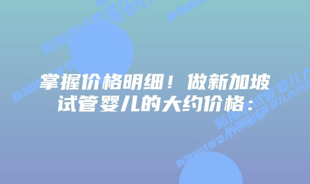 掌握价格明细！做新加坡试管婴儿的大约价格：