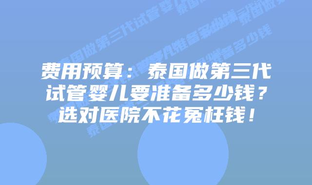 费用预算：泰国做第三代试管婴儿要准备多少钱？选对医院不花冤枉钱！