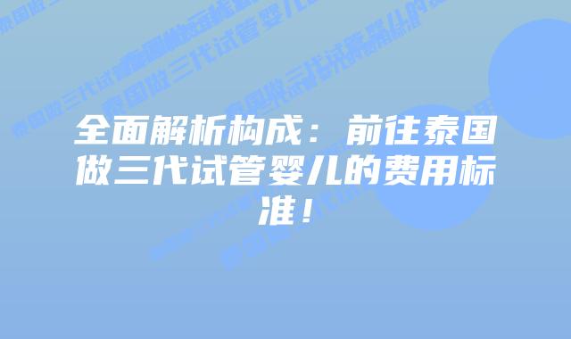 全面解析构成：前往泰国做三代试管婴儿的费用标准！
