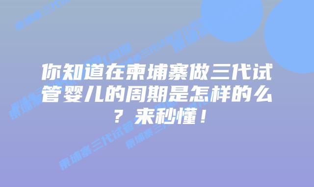 你知道在柬埔寨做三代试管婴儿的周期是怎样的么？来秒懂！