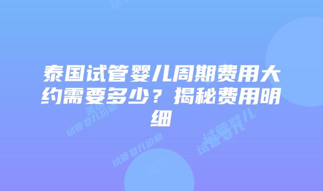 泰国试管婴儿周期费用大约需要多少?揭秘费用明细插图 泰国试管婴儿周期费用大约需要多少?揭秘费用明细