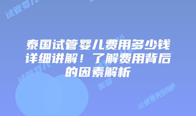 泰国试管婴儿费用多少钱详细讲解!了解费用背后的因素解析插图 泰国试管婴儿费用多少钱详细讲解!了解费用背后的因素解析