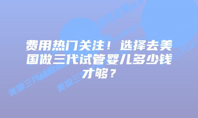 费用热门关注！选择去美国做三代试管婴儿多少钱才够？