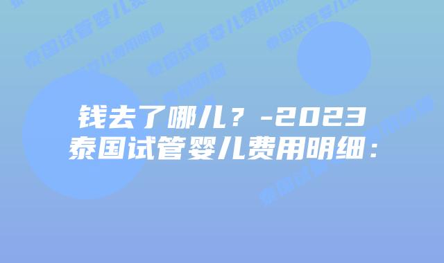 钱去了哪儿？-2023泰国试管婴儿费用明细：