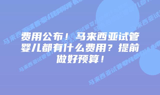 费用公布！马来西亚试管婴儿都有什么费用？提前做好预算！